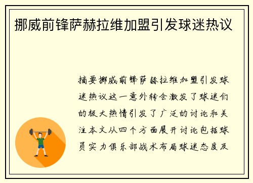挪威前锋萨赫拉维加盟引发球迷热议